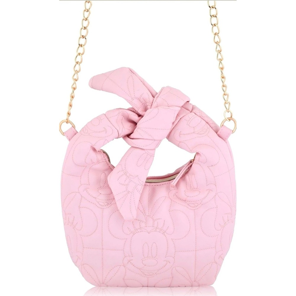 Disney Minnie Mouse Pink Bow Crossbody Bag Zip Closure Gold Chain Women
